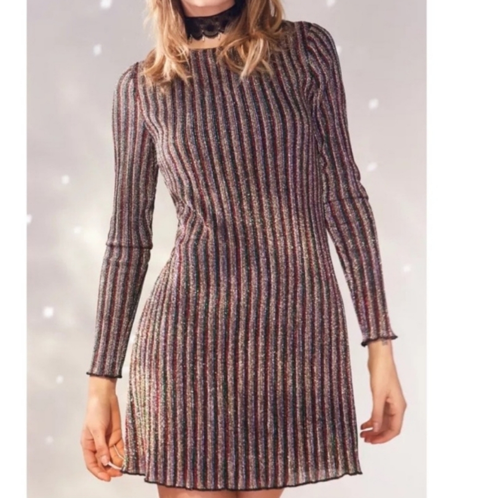 Kimchi Blue Melody Stripe Shimmer Mini Dress S Urban Outfitters